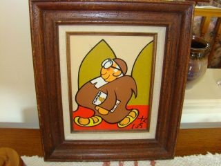 Original Hand Signed Xavier Cugat Monkey Business from The 60s Oil