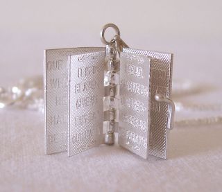English Bible Lord Prayer Cross Silver Pendant Book Locket Necklace
