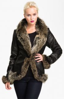 Chosen Furs Genuine Coyote Fur Trim Leather Coat