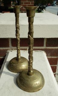 Pair of Fantastic Carved Brass Celtic Candlesticks