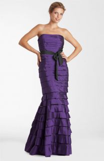 JS Collections Strapless Tiered Taffeta Trumpet Gown