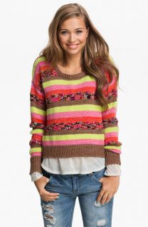 Love by Design Neon Stripe Sweater (Juniors)