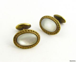 Oval Mother of Pearl Cuff Links Vintage Mens Estate Fashion Solitaire