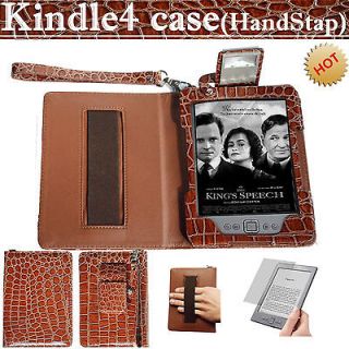 Brown  Kindle 4 PU Leather cover case with BUILT IN light with