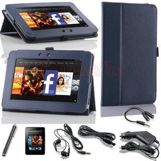  Blue PU Leather Folio Case Cover Stand For  Kindle Fire HD 7