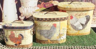  Country Rooster Tin Containers Yellow Set of 3 Creative Co Op