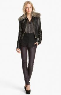 LAGENCE Removable Faux Fur Collar Leather Jacket