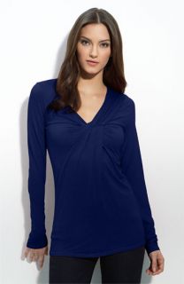 Three Dots Pleated Detail V Neck Top