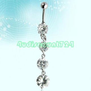  STAINLESS STEEL BELLY BUTTON DANGLING CRYSTAL BELLY NAVEL RING BAR