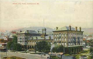 MD Cumberland Queen City Hotel mailed 1908 Early T65047