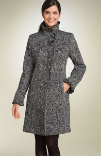 DKNY Ruffle Edge Tweed Walking Coat