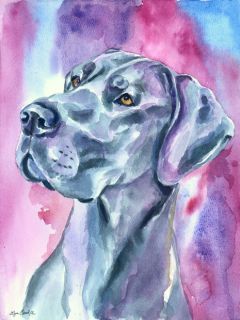 Great Dane Dog Original Watercolor Fine Art Painting by LyN