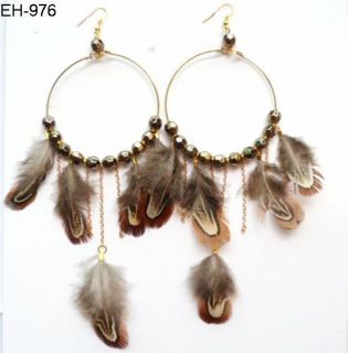 tassel Chains Handmade Feather Dangle Earrings