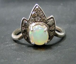 Victorian antique silver opal rose cut diamond ring jewelry