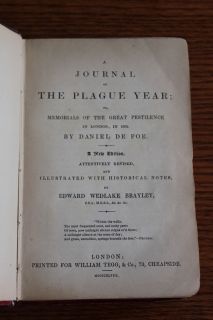 Daniel Defoe Pestilence JOURNAL OF THE PLAGUE London 1665 UK 1848