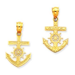 14k Yellow Gold Reversible Mariners Cross Anchor Charm