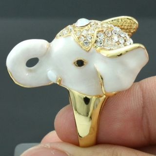 High Quality Cute Clear Elephant Cocktail Ring Size 7 W Swarovski