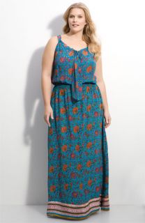 Tolani Border Print Silk Maxi Dress (Plus)