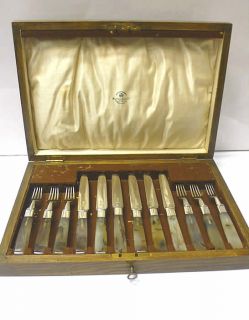 Boxed Set of Silver and Agate Cutlery 1919 Mappin and Webb Stock ID