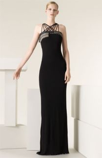 Jean Paul Gaultier Embroidered Multi Strap Jersey Gown