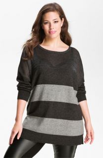 DKNYC Striped Metallic Sweater (Plus)