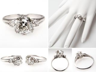Antique Crown Motif Old Mine Cut Diamond Engagement Ring Platinum