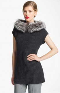 Michael Kors Genuine Fox Fur Trim Hooded Sweater