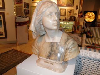 Antique Jeanne DArc Alabaster Bust Statue Joan of Arc