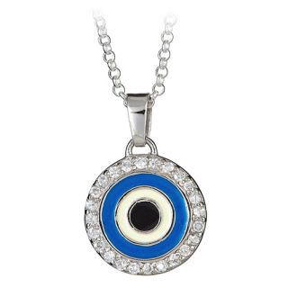 Sterling Silver CZ Round Blue Evil Eye Pendant on 18 Chain Necklace