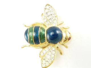  Gold Tone Enamel Crystal Rhinestone Bumble Bee Fly Insect Brooch Pin R