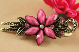 Top Quality Rhinestone Crystal Bright pink Flower Hairpin Hair clips