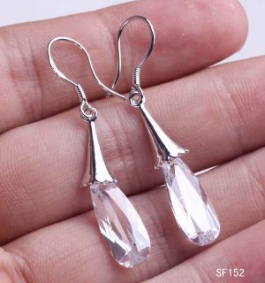  Sterling Silver WaterDrop White Crystal Charm Earring Eardrop SF152