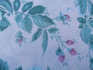 Vintage Daisy Kingdom Cotton Fabric Pink Rosebuds Green Leaves on Pale