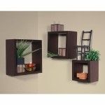 Set of (3) Square Cube Wall Mounted Wood Shelves Shelf
