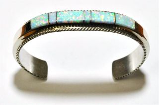 Navajo Opal Inlay Sterling Silver Cuff Bracelet   Fran Yazzie