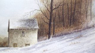 Orig Framed Watercolor Painting Amish Barn Bucks County Pennsylvania