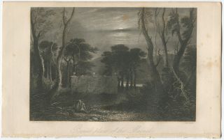 1849 Steel Engraving Print Scottish Burial Ground Macnab Inchbuie Near