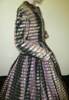 Orig Vtg Antique Victorian Civil War Era Womens Hoop Skirt 2pc Dress