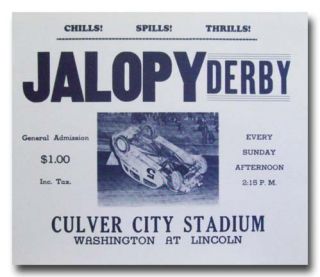 1950 Culver City Stadium Jalopy Derby Racing Poster 50s Limited