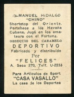 1946 47 Caramelo Deportivo Cuban League 176 Manuel Hidalgo
