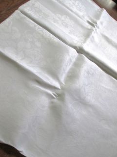 Antique Large Linen Damask Tablecloth ROSES SATIN BANDS Elegant
