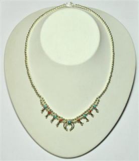  Coral & Turquoise Sterling Mini Squash Blossom Necklace   Larry Curley