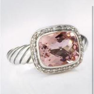David Yurman Morganite Pink Stone Ring Authentic 6 Diamond Noblese 950