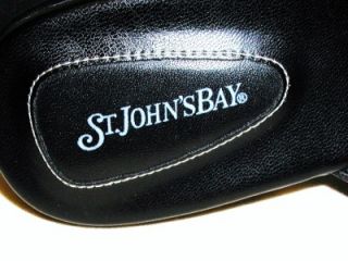 St Johns Bay Black Leather Womens 9 Sandles Slip on Shoes Mules
