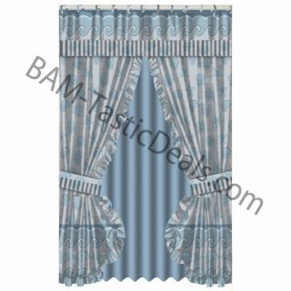 Ruffled Double Swag Fabric Shower Curtain Vinyl Liner 12 Matching