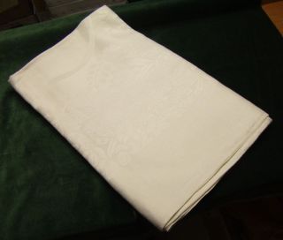 Antique Heavy Linen Damask Tablecloth Unusual BOTANICAL Pattern Large