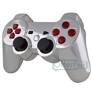 New Chrome Silver Custom Shell Case for PS3 Controller with Red