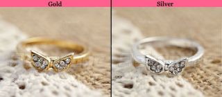 Korean Accessories Cute Silver Gold Crystal Rhinestone Angle Wing Ring