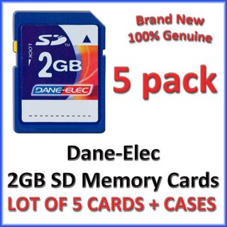 LOT OF 5 Dane Elec 2GB SD Memory Card 2GB Secure Digital Memory Cards