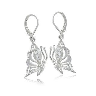 White CZ 925 Sterling Silver Butterfly Dangle Leverback Earrings nbbb